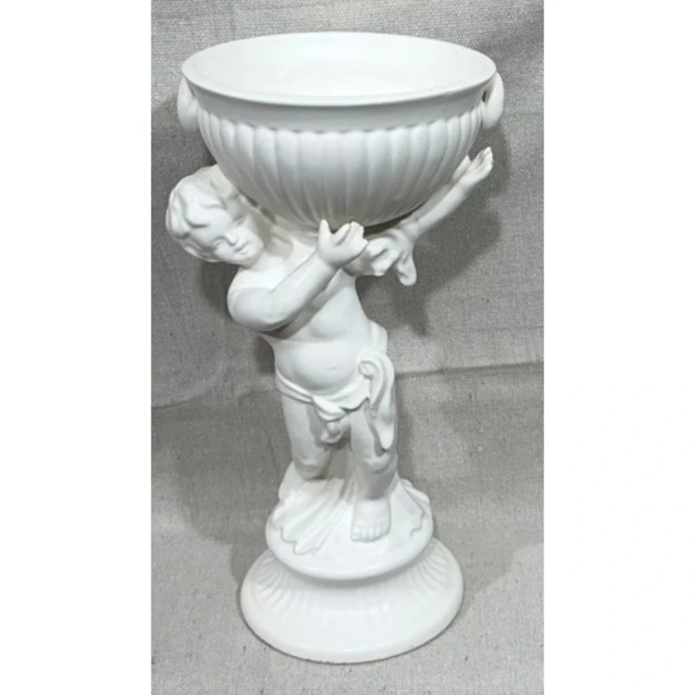 Vintage Inarco Japan Cherub Planter Compote Matte White Ceramic E592/W 1960s 11
